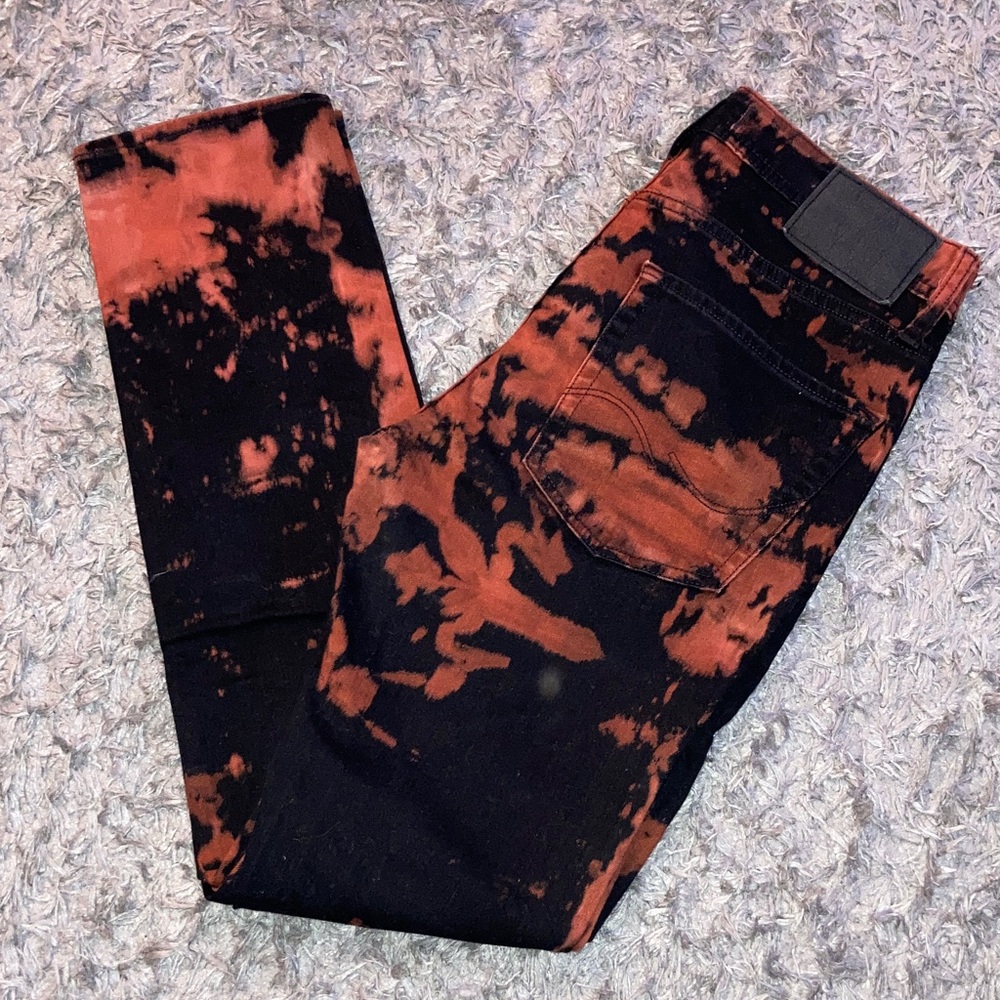 Jack & Jones Mens 31x32 tie-dye black orange/rust jeans slim fit/tim button fly